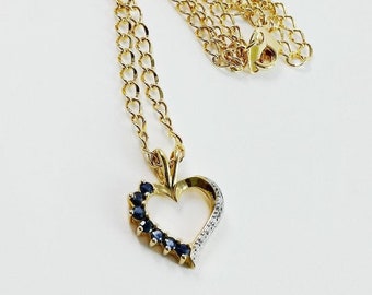 Blue Stone Heart Pendant 18" Gold Necklace