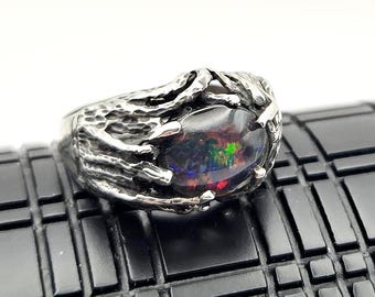 Vintage Sterling Triplet Opal Ring Size 7.75, Fantasy Branch Ring