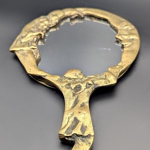 Antique French Pierrot Clown & Moon Brass Handheld Vanity Mirror - Art Nouveau Mirror