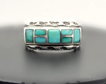 Vintage Sterling Silver Turquoise Inlay Ring Size 8.75