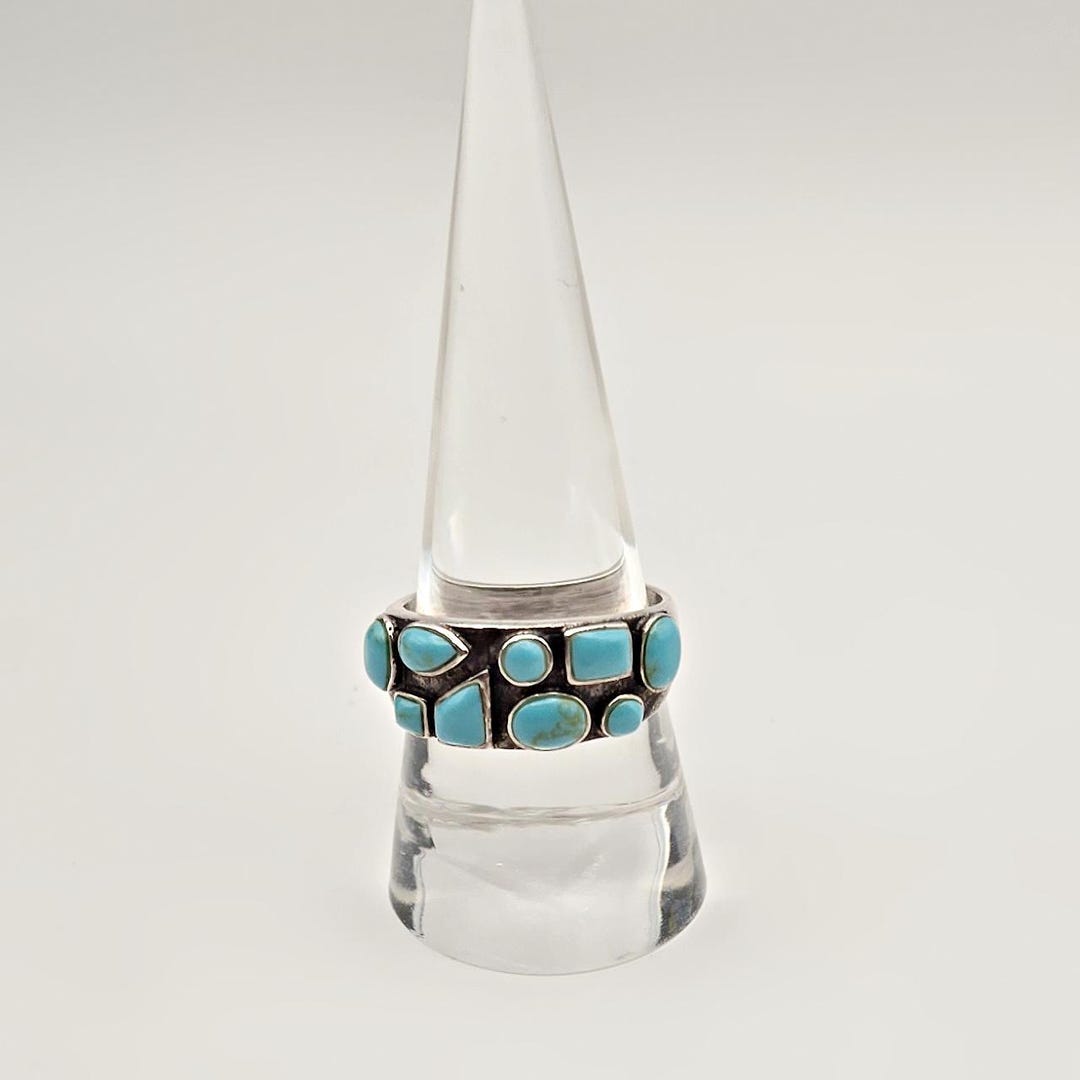 Sterling Silver Turquoise Band Ring | Thai Boho Size 8.75 - Etsy
