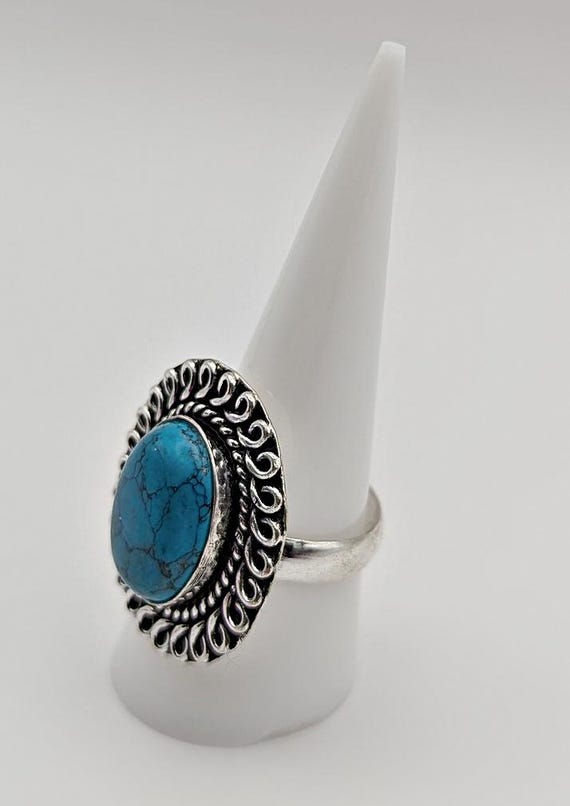 Turquoise Cabochon Ring Size 8 - German Silver Bo… - image 5