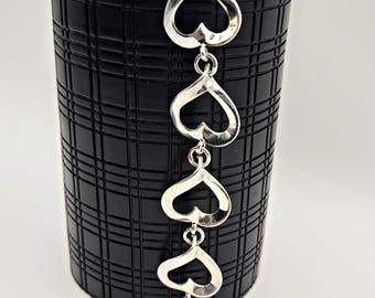 Vintage Sterling Silver Heart Link Bracelet – Romantic 925 Statement Jewelry