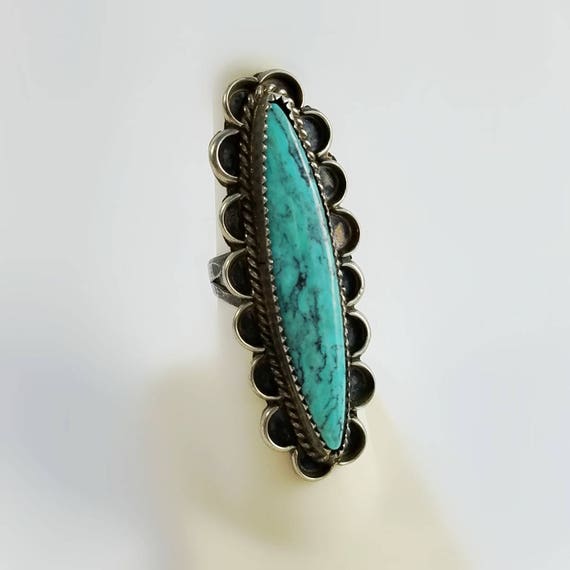 Long Turquoise Ring - Native American Turquoise R… - image 3