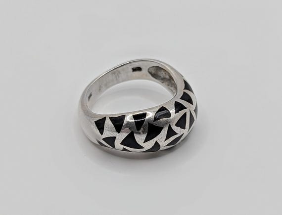 Chunky Sterling Silver Ring: Black Enamel Triangl… - image 5