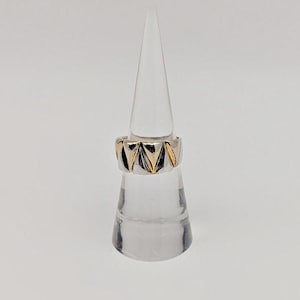 Vintage Milor Sterling Silver with Gold Zig Zag Ring Size 5.5 – Geometric Sterling Wide Band Ring