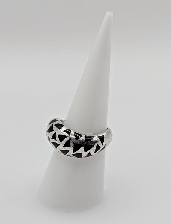 Chunky Sterling Silver Ring: Black Enamel Triangl… - image 1