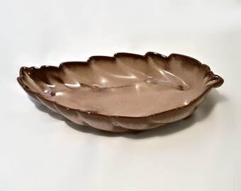 Mid-Century Frankoma Pottery Leaf Dish #226 – Brown Glazed Ceramic Serving Platter