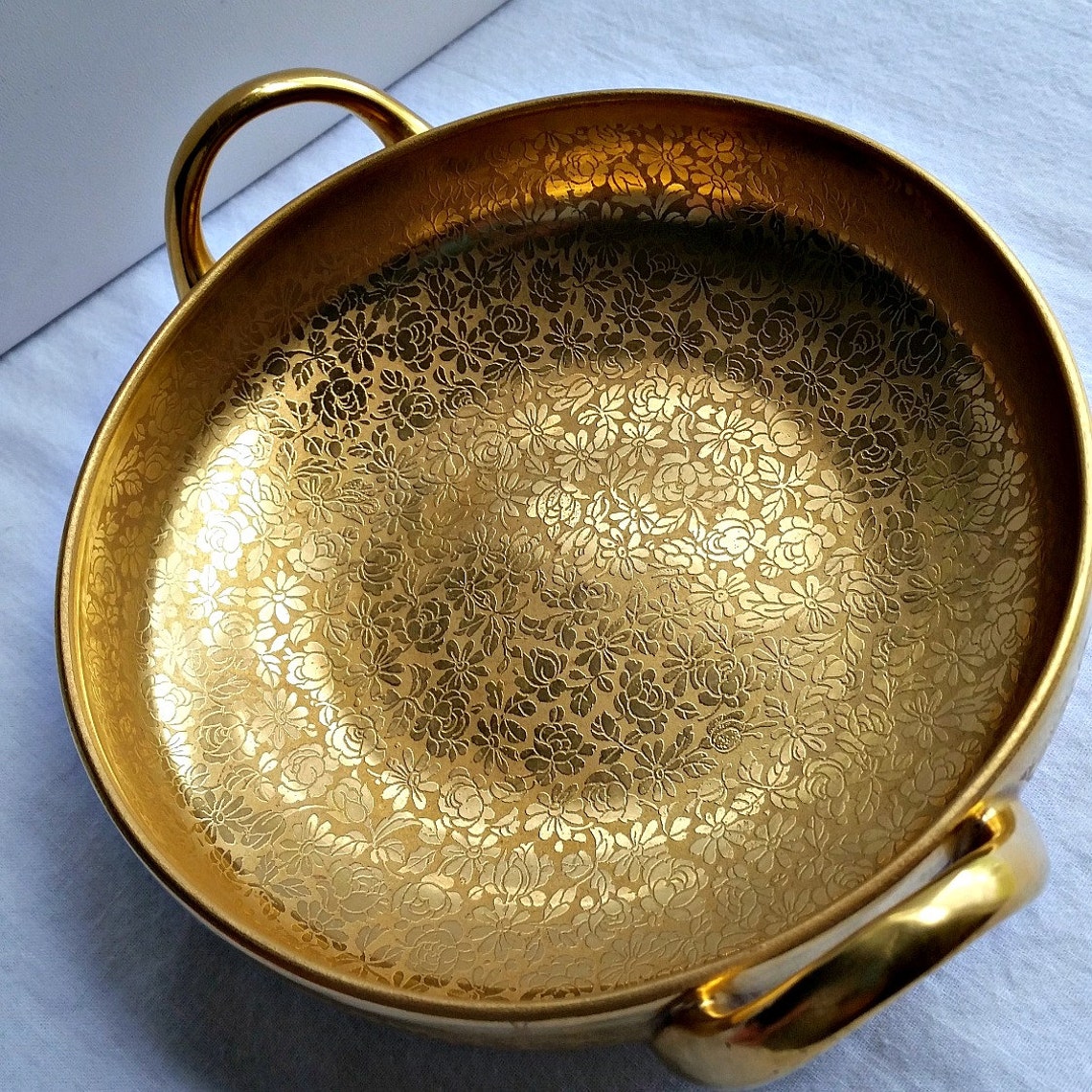 Antique Gold Bowl Pickard 24K Gold Overlay Bowl Round Etsy