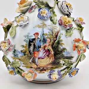 Antique Carl Thieme Saxonian Porcelain Partial Gilt Porcelain Vase