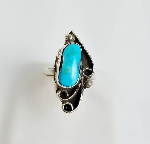 Amazing Mid Century Vintage Native American Navajo Turquoise Coral Sterling Silver Ring Amazing Mid Century Vintage Native American Navajo Turquoise Coral Sterling Silver Ring