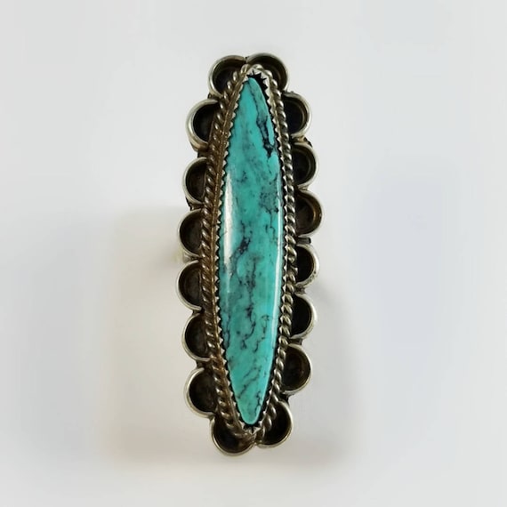 Long Turquoise Ring - Native American Turquoise R… - image 2
