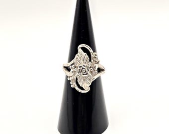 Vintage 1960s WM Wheeler Sterling Silver Rose Ring Size 6 Floral Openwork Ring