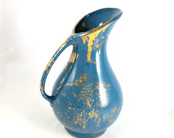Turquoise aardewerk kan uit het midden van de eeuw met gouden spetters - Bell California Pottery