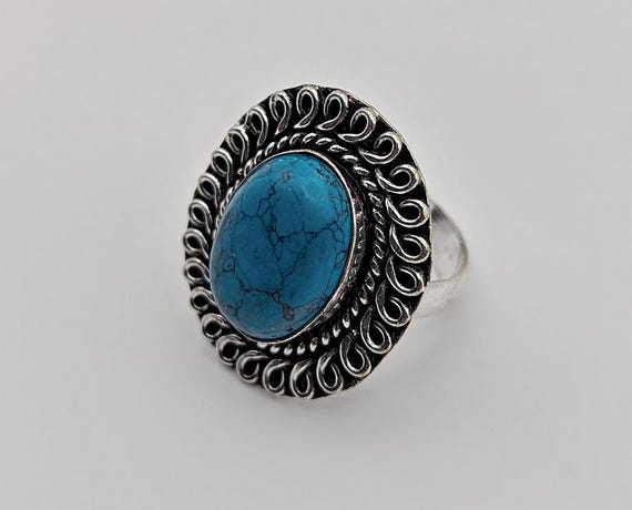 Turquoise Cabochon Ring Size 8 - German Silver Bo… - image 3