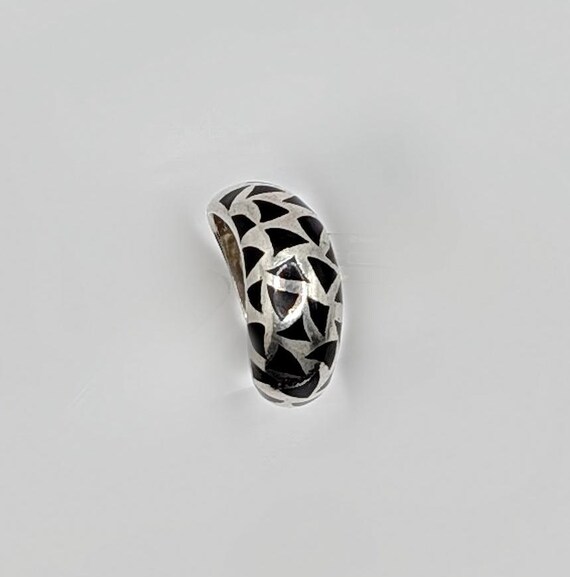 Chunky Sterling Silver Ring: Black Enamel Triangl… - image 4