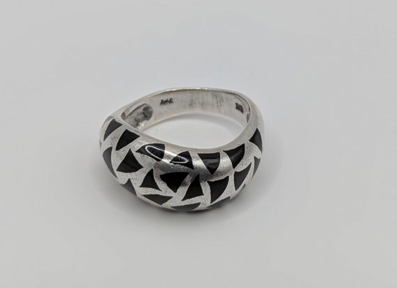 Chunky Sterling Silver Ring: Black Enamel Triangl… - image 3