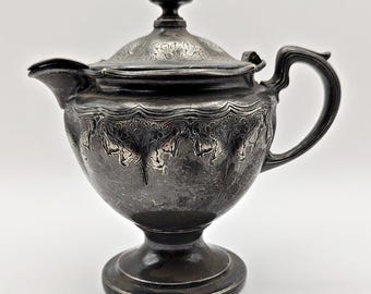 Antique Forbes Silver Plate Creamer, Victorian Lidded Cream Pitcher, Ornate Pedestal Silverplate Server