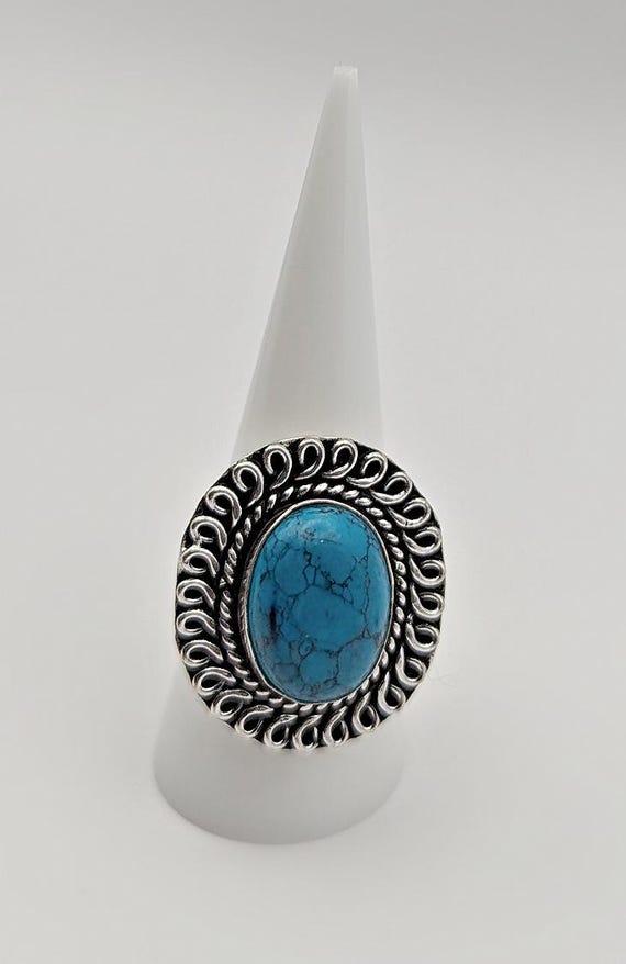 Turquoise Cabochon Ring Size 8 - German Silver Bo… - image 6