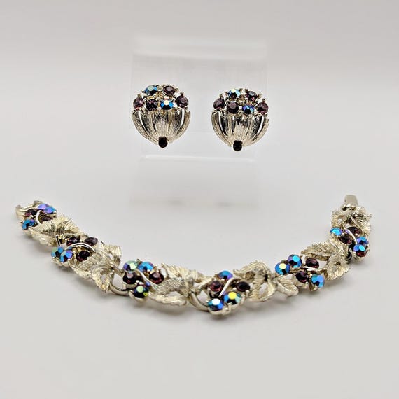 Vintage Lisner Jewelry Set Blue AB Rhinestone Silver Tone
