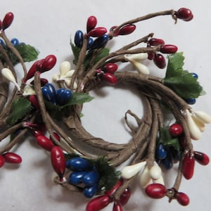 PATRIOTIC TAPER CANDLE Rings        Red White and Blue Pip Berry Candle Rings or Napkin Rings        Americana   Sale!