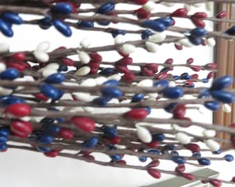 Medium RED WHITE and BLUE Patriotic pip berry sprays                      Americana Pip Berries                 Sale!