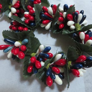 Patriotic RED  WHITE BLUE Pip Berry Taper Candle Rings            New!