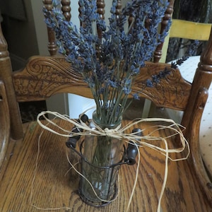 DRIED LAVENDER in Chicken Wire Holder            Glass Milk Vase   Long Stem Dried Lavender  Sale!