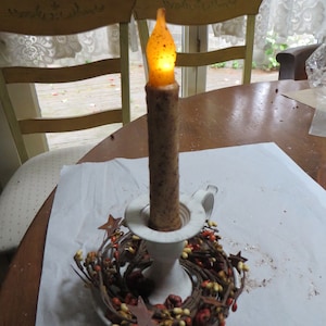 Shabby TAPER Candle HOLDER With Fall Candle Ring and LED Taper Candle                     Fall center Piece  sale!
