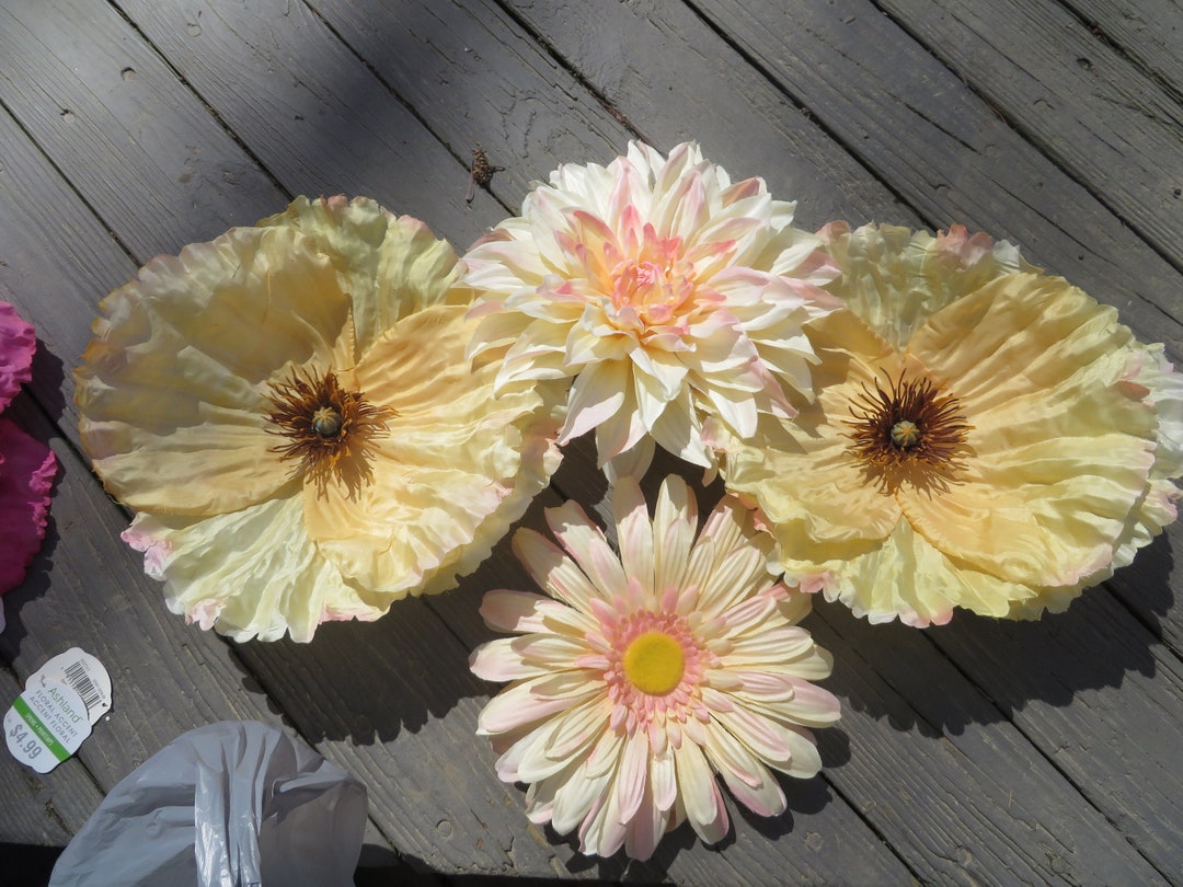 LARGE SILK FLOWERS Set of 4 Huge Silk Flowers Shower Etsy