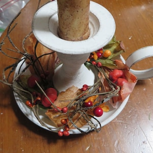 Shabby TAPER Candle HOLDER With Fall Candle Ring and LED Taper Candle with timer    Fall center Piece  Sale!!!!!!!!!!!