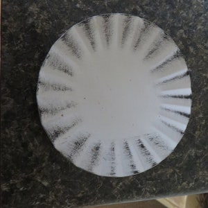 small Ridged  Country Candle Pan            3.5 inch  White Washed metal Candle Pan   Sale!!!