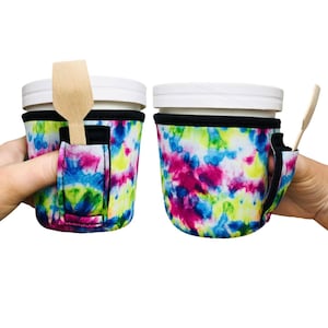 Purple Tie Dye Pint Size Ice Cream Handler™  Holder with Pocket Patent Pending Pint Size Ice Cream Holder