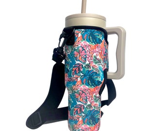 Beach Babe 40oz Tumbler With Handle Sleeve with Adjustable Strap