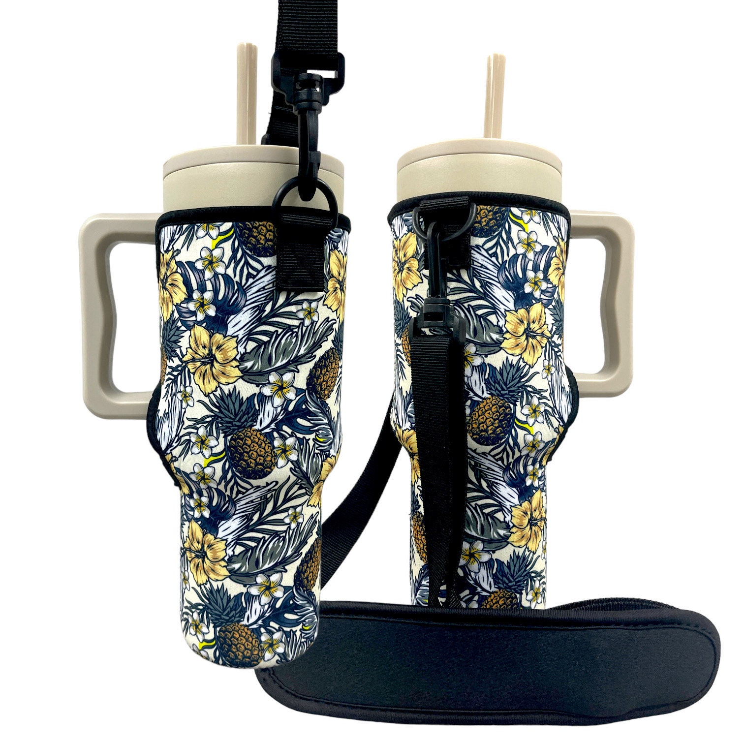 Yellow Isle 40oz Tumbler With Handle Sleeve with Adjustable Strap