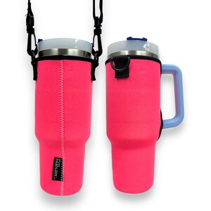 Neon Pink 40oz Tumbler With Handle Sleeve with Adjustable Strap