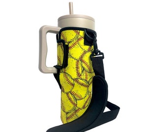 Softball 40oz Tumbler With Handle Sleeve with Adjustable Strap