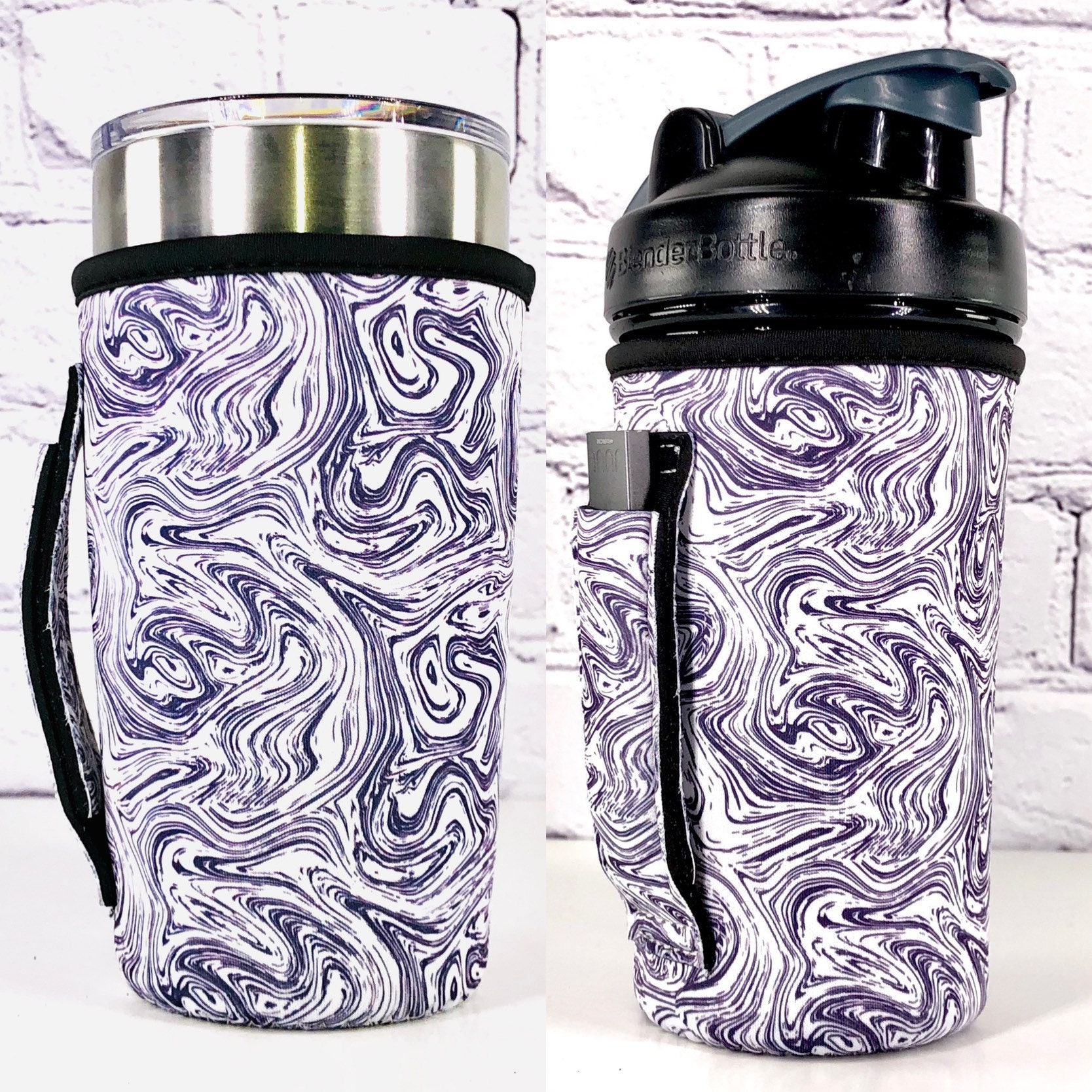 White Marble 20oz Tumbler Handler with chapstick holder Fits Etsy