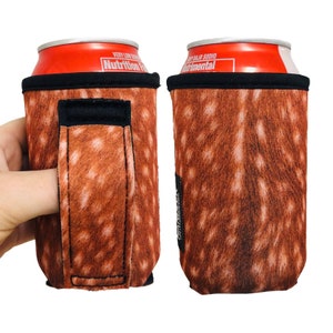 Deer Hide 12oz Can Handler With Pocket Can Cooler Chapstick Holder Patent Pending Insulator Handle With Pocket Regular Can