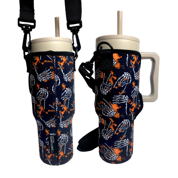Skeleton Hands 40oz Tumbler With Handle Sleeve with Adjustable Strap