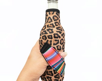 the lit handlers Leopard With Serape Bottleneck Handler With Pocket In Handle Cooler Coolie Zip Top PATENT PENDING