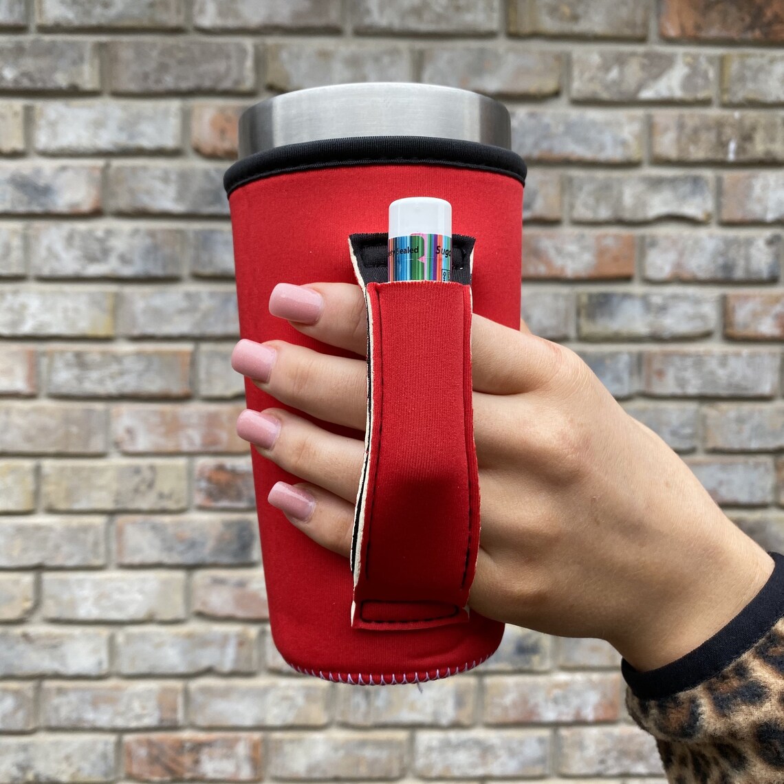Solid Color 20oz Tumbler Handler with chapstick holder Fits Etsy