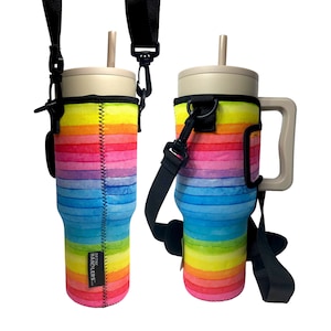 Rainbow 40oz Tumbler With Handle Sleeve with Adjustable Strap