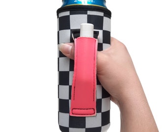 Checkerboard With Neon Pink Water Bottle Handler With Pocket Insulator Fits  Bottles Tallboys Pocket Handle W/chapstick Holder Patent Pending 