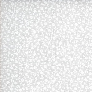 May include: White fabric with a small white floral pattern on a light gray background.