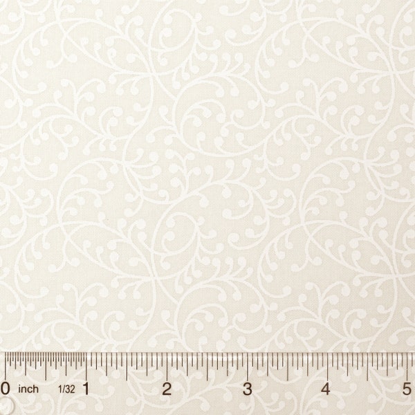 White on Natural Beige Cream Ivory Neutral Tone on Tone Tonal Spiral Swirl 100% Cotton Tonal Quilt Fabric By The Half Yard - Freeway (N01)