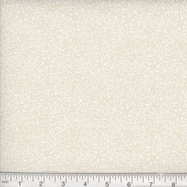 White on Natural Neutral Cream Ivory Tan Spiral Swirl 100% Cotton Tonal Quilt Fabric By The Half Yard - Free Flow (N01)