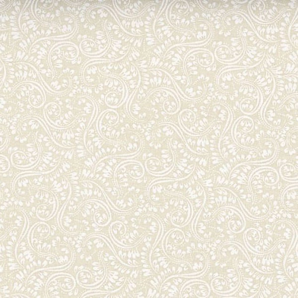 White on Natural Neutral Cream Ivory Tan Spiral Swirl 100% Cotton Tonal Quilt Fabric By The Half Yard - Free Flow (N01)