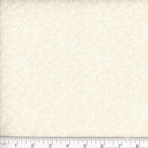 White on Natural Ivory Beige Cream Neutral Leaf 100% Cotton Tone on Tone Tonal Quilt Fabric By The Half Yard - Majestic (N01)