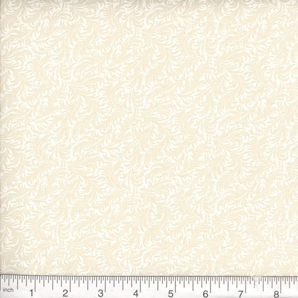 White on Natural Ivory Beige Cream Neutral Leaf 100% Cotton Tone on Tone Tonal Quilt Fabric By The Half Yard - Majestic (N01)